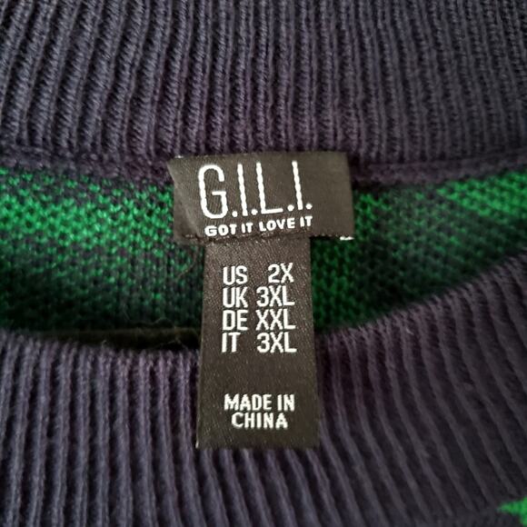 GILI Women Floral Sweater Jumper 2X Navy Blue Green Preppy Twee Classic NEW - Picture 5 of 11